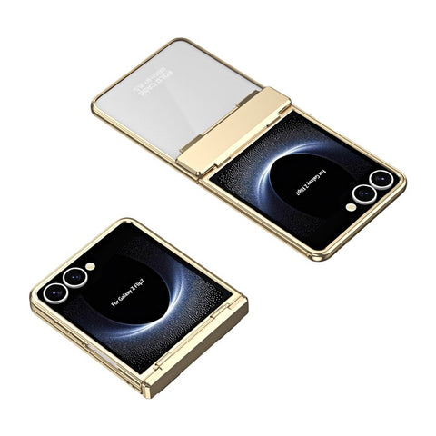 For Samsung Galaxy Z Flip7 5G Case Electroplating PC Folding Phone Cover with Screen Protector