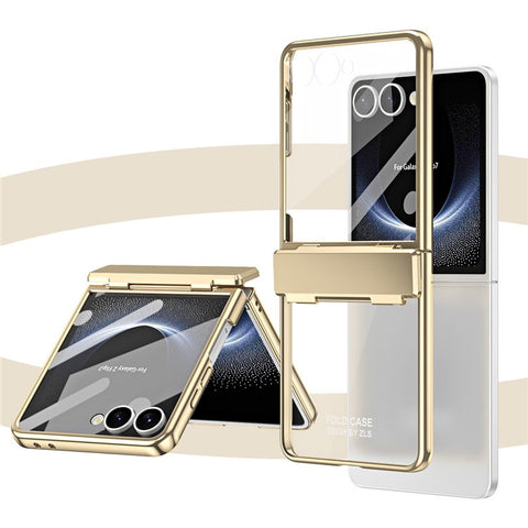 For Samsung Galaxy Z Flip7 5G Case Electroplating PC Folding Phone Cover with Screen Protector