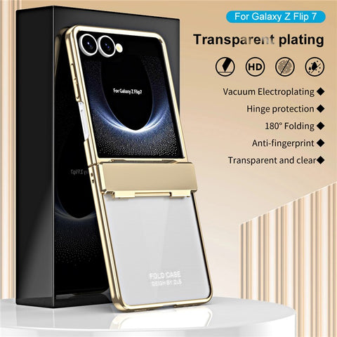 For Samsung Galaxy Z Flip7 5G Case Electroplating PC Folding Phone Cover with Screen Protector