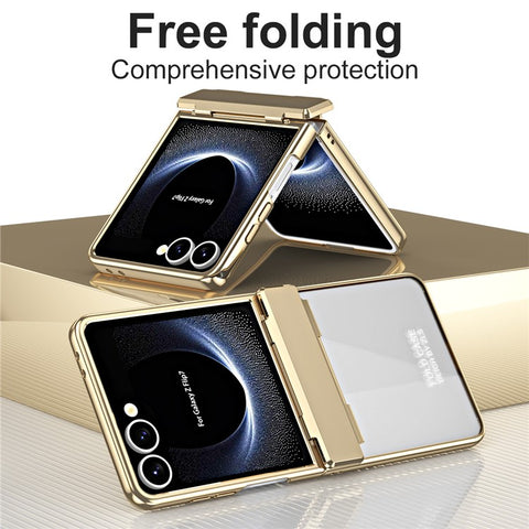 For Samsung Galaxy Z Flip7 5G Case Electroplating PC Folding Phone Cover with Screen Protector