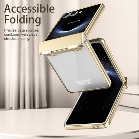 For Samsung Galaxy Z Flip7 5G Case Electroplating PC Folding Phone Cover with Screen Protector