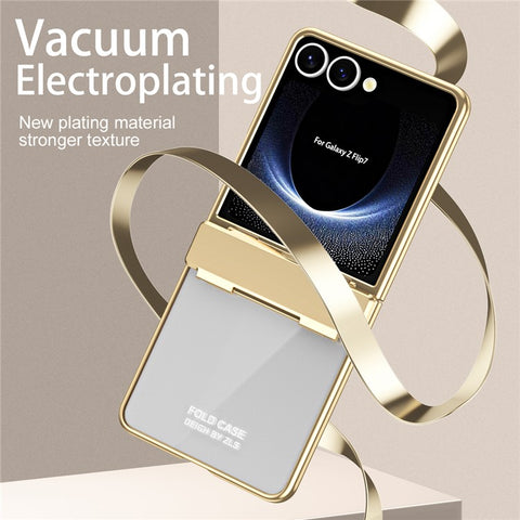 For Samsung Galaxy Z Flip7 5G Case Electroplating PC Folding Phone Cover with Screen Protector