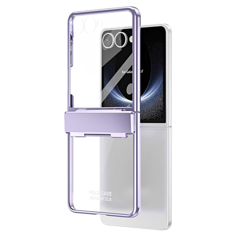 For Samsung Galaxy Z Flip7 5G Case Electroplating PC Folding Phone Cover with Screen Protector