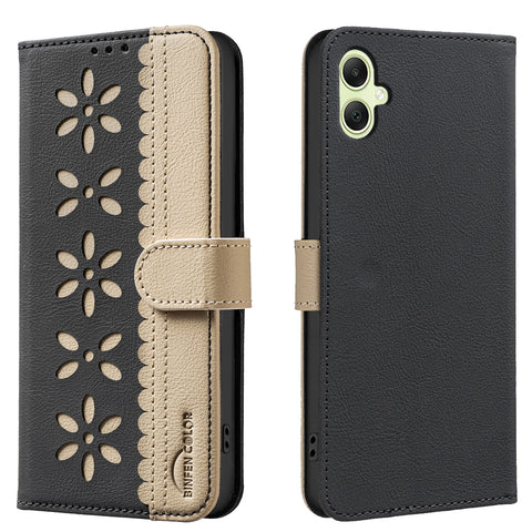 BINFEN COLOR For Samsung Galaxy A06 5G / Galaxy A06 4G Leather Case  BF36 Floral Pattern Phone Cover RFID Blocking Wallet Stand