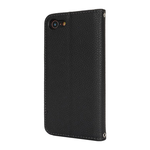Stand Case for iPhone SE (2022) / (2020) / 8 / 7 Litchi Texture Leather Flip Phone Cover with Strap / Wallet