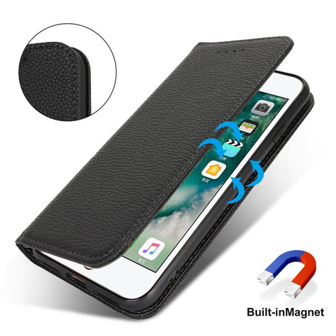 Stand Case for iPhone SE (2022) / (2020) / 8 / 7 Litchi Texture Leather Flip Phone Cover with Strap / Wallet