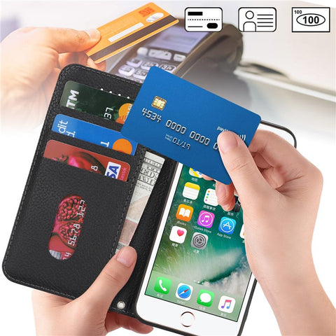 Stand Case for iPhone SE (2022) / (2020) / 8 / 7 Litchi Texture Leather Flip Phone Cover with Strap / Wallet