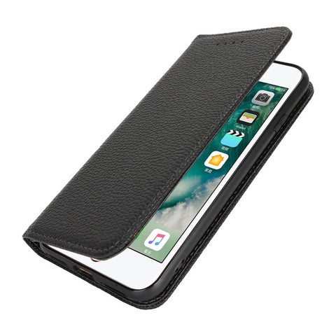 Stand Case for iPhone SE (2022) / (2020) / 8 / 7 Litchi Texture Leather Flip Phone Cover with Strap / Wallet