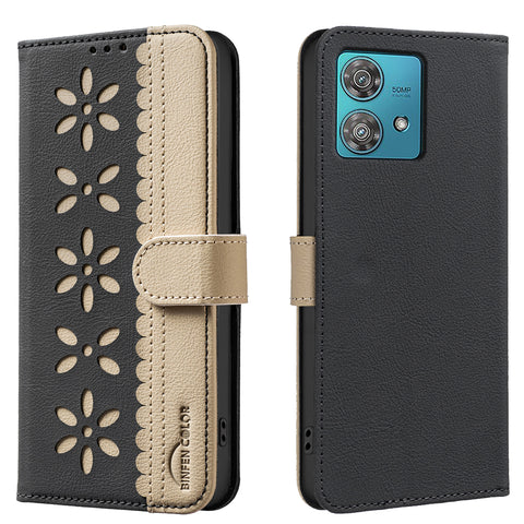 BINFEN COLOR For Motorola Edge 40 Neo 5G Leather Case  BF36 Floral Pattern Phone Cover RFID Blocking Wallet Stand