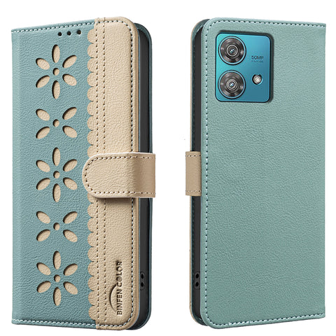 BINFEN COLOR For Motorola Edge 40 Neo 5G Leather Case  BF36 Floral Pattern Phone Cover RFID Blocking Wallet Stand