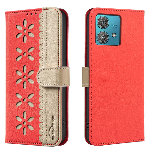 BINFEN COLOR For Motorola Edge 40 Neo 5G Leather Case  BF36 Floral Pattern Phone Cover RFID Blocking Wallet Stand