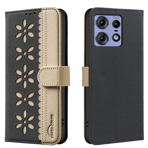 BINFEN COLOR For Motorola Edge 50 Pro 5G Leather Case  BF36 Floral Pattern Phone Cover RFID Blocking Wallet Stand