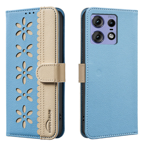 BINFEN COLOR For Motorola Edge 50 Pro 5G Leather Case  BF36 Floral Pattern Phone Cover RFID Blocking Wallet Stand