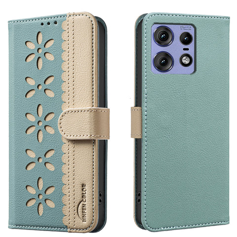 BINFEN COLOR For Motorola Edge 50 Pro 5G Leather Case  BF36 Floral Pattern Phone Cover RFID Blocking Wallet Stand