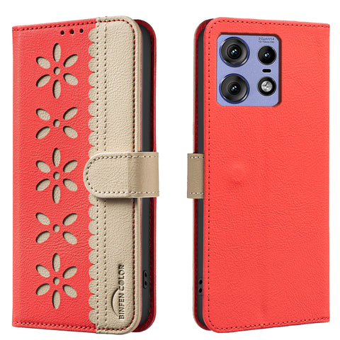 BINFEN COLOR For Motorola Edge 50 Pro 5G Leather Case  BF36 Floral Pattern Phone Cover RFID Blocking Wallet Stand