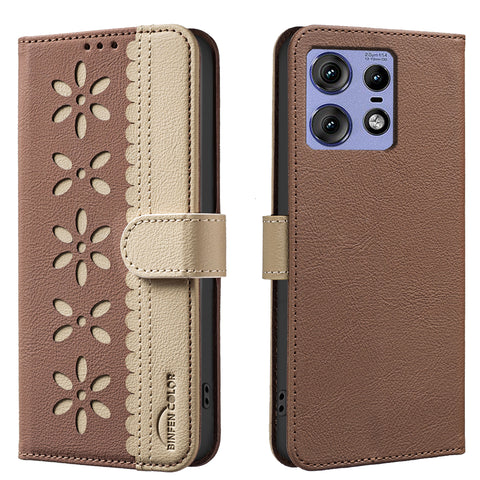 BINFEN COLOR For Motorola Edge 50 Pro 5G Leather Case  BF36 Floral Pattern Phone Cover RFID Blocking Wallet Stand