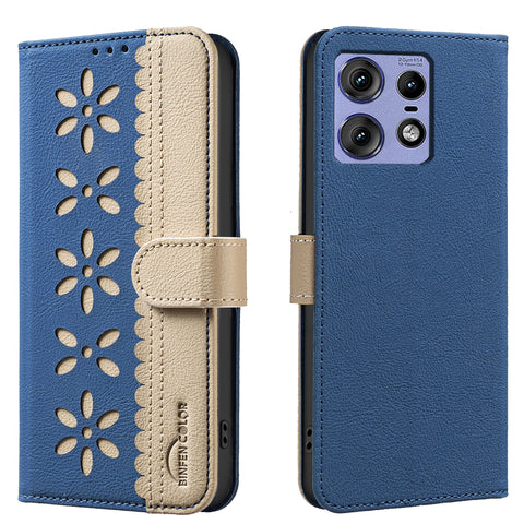 BINFEN COLOR For Motorola Edge 50 Pro 5G Leather Case  BF36 Floral Pattern Phone Cover RFID Blocking Wallet Stand