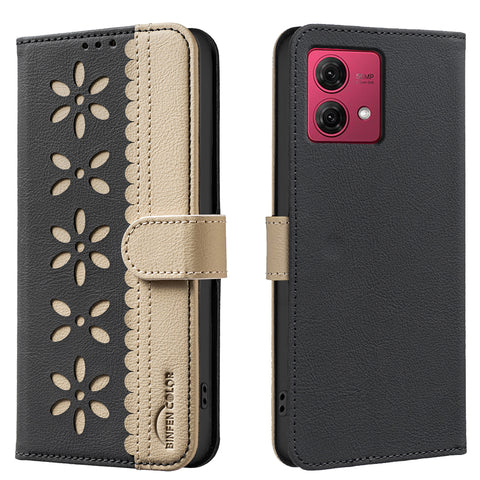 BINFEN COLOR For Motorola Moto G84 5G Leather Case  BF36 Floral Pattern Phone Cover RFID Blocking Wallet Stand