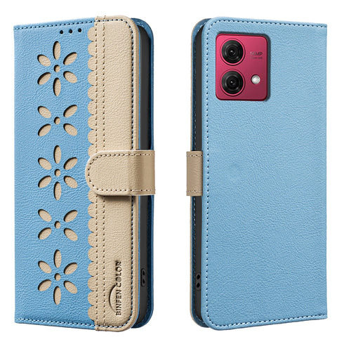 BINFEN COLOR For Motorola Moto G84 5G Leather Case  BF36 Floral Pattern Phone Cover RFID Blocking Wallet Stand