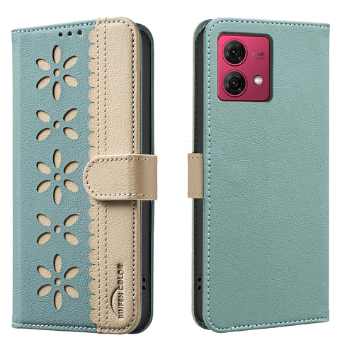 BINFEN COLOR For Motorola Moto G84 5G Leather Case  BF36 Floral Pattern Phone Cover RFID Blocking Wallet Stand