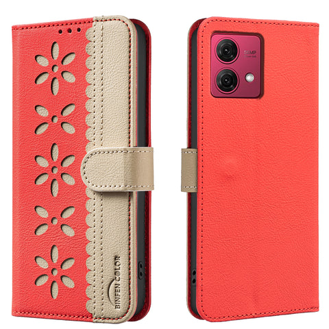 BINFEN COLOR For Motorola Moto G84 5G Leather Case  BF36 Floral Pattern Phone Cover RFID Blocking Wallet Stand