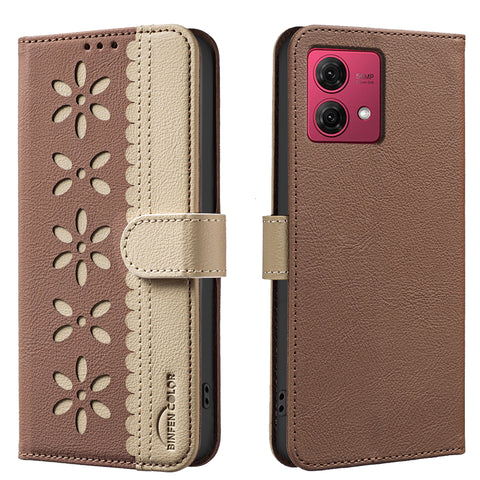 BINFEN COLOR For Motorola Moto G84 5G Leather Case  BF36 Floral Pattern Phone Cover RFID Blocking Wallet Stand