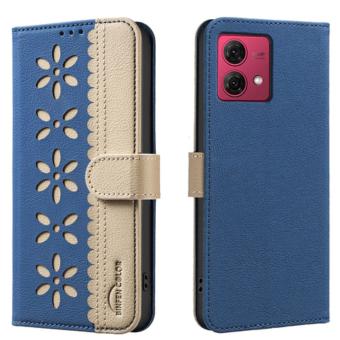 BINFEN COLOR For Motorola Moto G84 5G Leather Case  BF36 Floral Pattern Phone Cover RFID Blocking Wallet Stand