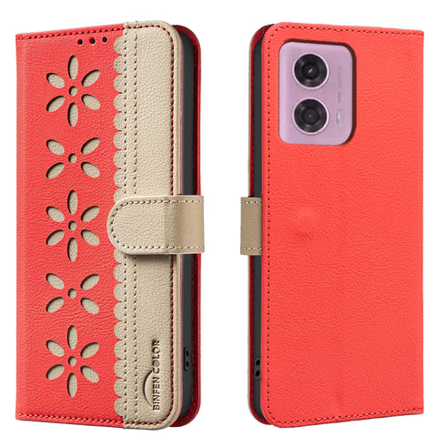 BINFEN COLOR For Motorola Moto G75 5G Leather Case  BF36 Floral Pattern Phone Cover RFID Blocking Wallet Stand