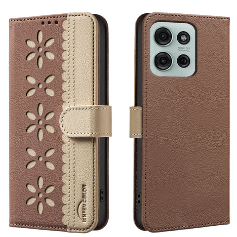 BINFEN COLOR For Motorola Moto G75 5G Leather Case  BF36 Floral Pattern Phone Cover RFID Blocking Wallet Stand