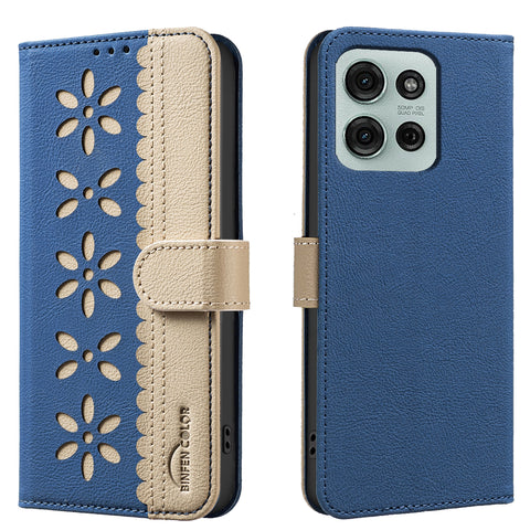BINFEN COLOR For Motorola Moto G75 5G Leather Case  BF36 Floral Pattern Phone Cover RFID Blocking Wallet Stand