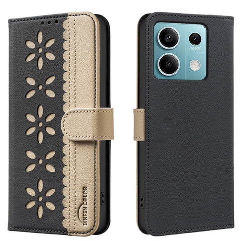 BINFEN COLOR For Xiaomi Redmi Note 13 5G Leather Case  BF36 Floral Pattern Phone Cover RFID Blocking Wallet Stand