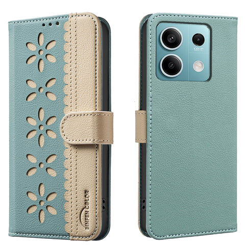 BINFEN COLOR For Xiaomi Redmi Note 13 5G Leather Case  BF36 Floral Pattern Phone Cover RFID Blocking Wallet Stand