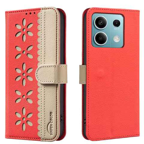 BINFEN COLOR For Xiaomi Redmi Note 13 5G Leather Case  BF36 Floral Pattern Phone Cover RFID Blocking Wallet Stand