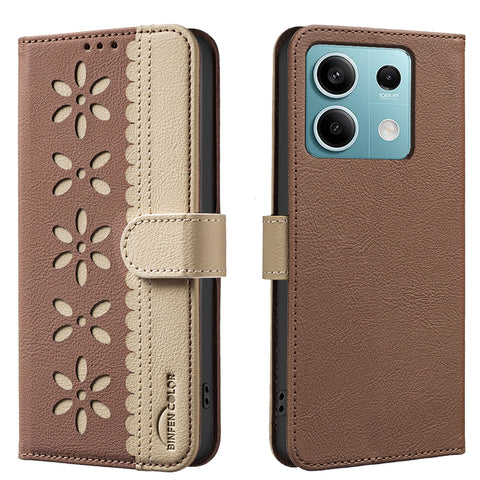 BINFEN COLOR For Xiaomi Redmi Note 13 5G Leather Case  BF36 Floral Pattern Phone Cover RFID Blocking Wallet Stand