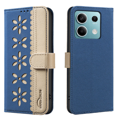 BINFEN COLOR For Xiaomi Redmi Note 13 5G Leather Case  BF36 Floral Pattern Phone Cover RFID Blocking Wallet Stand