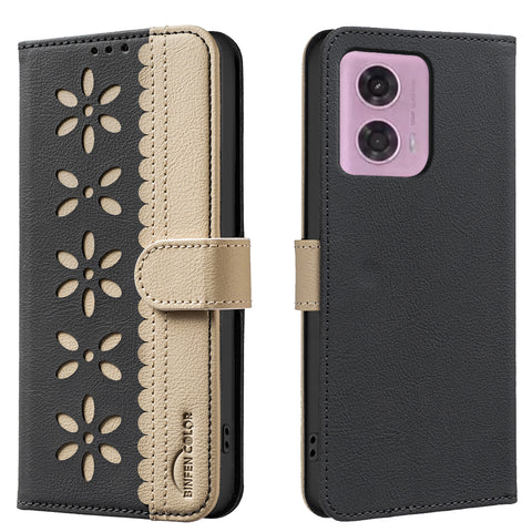 BINFEN COLOR For Motorola Moto G04 4G / Motorola Moto E14 4G / Motorola Moto G24 4G Leather Case  BF36 Floral Pattern Phone Cover RFID Blocking Wallet Stand