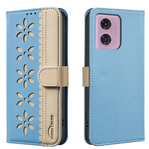 BINFEN COLOR For Motorola Moto G04 4G / Motorola Moto E14 4G / Motorola Moto G24 4G Leather Case  BF36 Floral Pattern Phone Cover RFID Blocking Wallet Stand