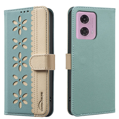 BINFEN COLOR For Motorola Moto G04 4G / Motorola Moto E14 4G / Motorola Moto G24 4G Leather Case  BF36 Floral Pattern Phone Cover RFID Blocking Wallet Stand