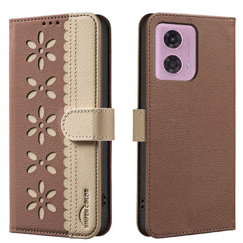 BINFEN COLOR For Motorola Moto G04 4G / Motorola Moto E14 4G / Motorola Moto G24 4G Leather Case  BF36 Floral Pattern Phone Cover RFID Blocking Wallet Stand