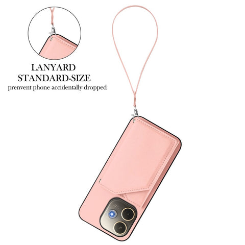 For Oppo A5 Pro 4G (Global) / Oppo A5 Pro 5G (Global) Case Card Holder Kickstand Skin-Touch Phone Cover with Wrist Strap