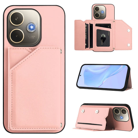 For Oppo A5 Pro 4G (Global) / Oppo A5 Pro 5G (Global) Case Card Holder Kickstand Skin-Touch Phone Cover with Wrist Strap