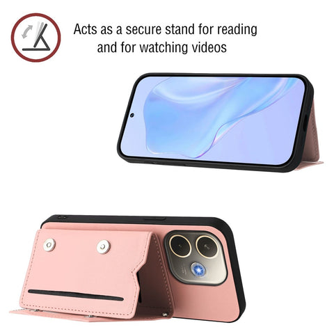 For Oppo A5 Pro 4G (Global) / Oppo A5 Pro 5G (Global) Case Card Holder Kickstand Skin-Touch Phone Cover with Wrist Strap
