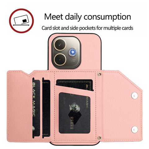 For Oppo A5 Pro 4G (Global) / Oppo A5 Pro 5G (Global) Case Card Holder Kickstand Skin-Touch Phone Cover with Wrist Strap