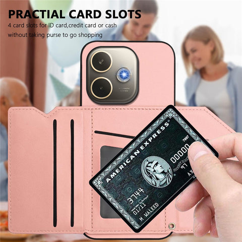 For Oppo A5 Pro 4G (Global) / Oppo A5 Pro 5G (Global) Case Card Holder Kickstand Skin-Touch Phone Cover with Wrist Strap