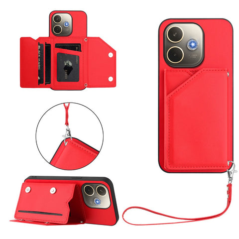 For Oppo A5 Pro 4G (Global) / Oppo A5 Pro 5G (Global) Case Card Holder Kickstand Skin-Touch Phone Cover with Wrist Strap
