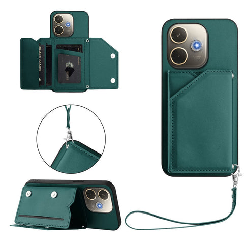 For Oppo A5 Pro 4G (Global) / Oppo A5 Pro 5G (Global) Case Card Holder Kickstand Skin-Touch Phone Cover with Wrist Strap