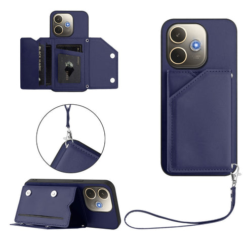 For Oppo A5 Pro 4G (Global) / Oppo A5 Pro 5G (Global) Case Card Holder Kickstand Skin-Touch Phone Cover with Wrist Strap