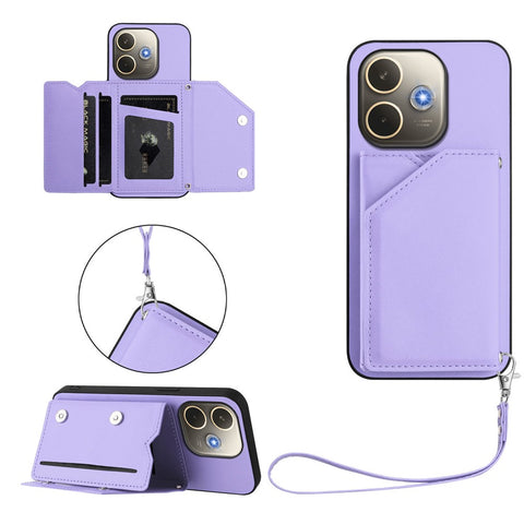 For Oppo A5 Pro 4G (Global) / Oppo A5 Pro 5G (Global) Case Card Holder Kickstand Skin-Touch Phone Cover with Wrist Strap