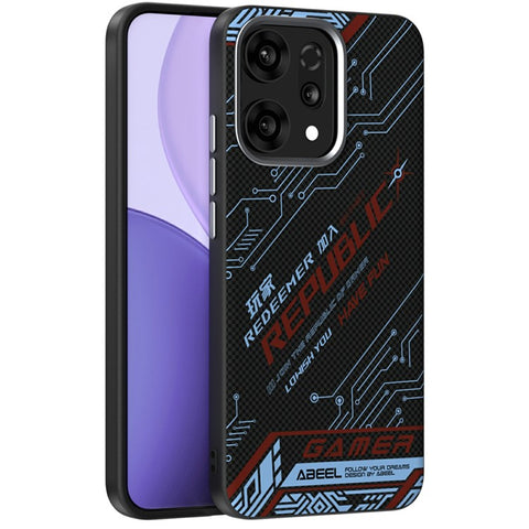 ABEEL For Oppo Reno14 5G (Global) Magnetic Case Micro-Embossing 6D Printed PC TPU Aluminum Alloy Leather Phone Cover