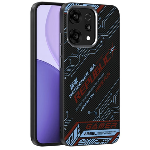 ABEEL For Oppo Reno14 Pro 5G (Global) Magnetic Case Micro-Embossing 6D Printed PC TPU Aluminum Alloy Leather Phone Cover